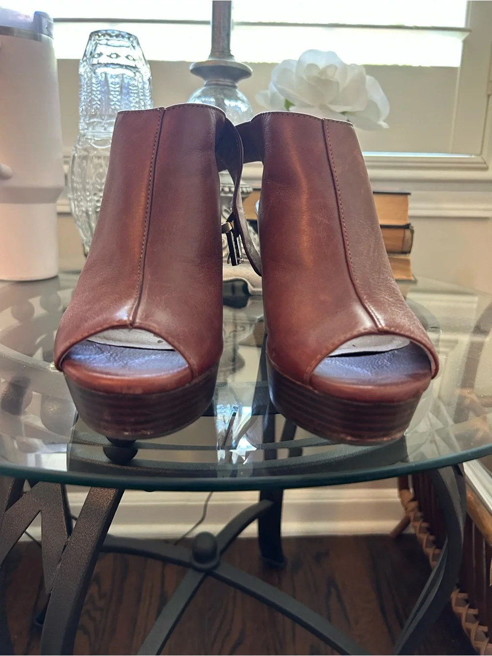 Kenneth Cole Brown Leather Open-Toe Wedge Sandals